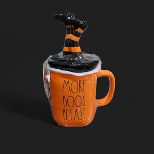 HALLOWEEN Rae Dunn "More Boos Please" Orange Mug With Witch's Legs Topper• Rae